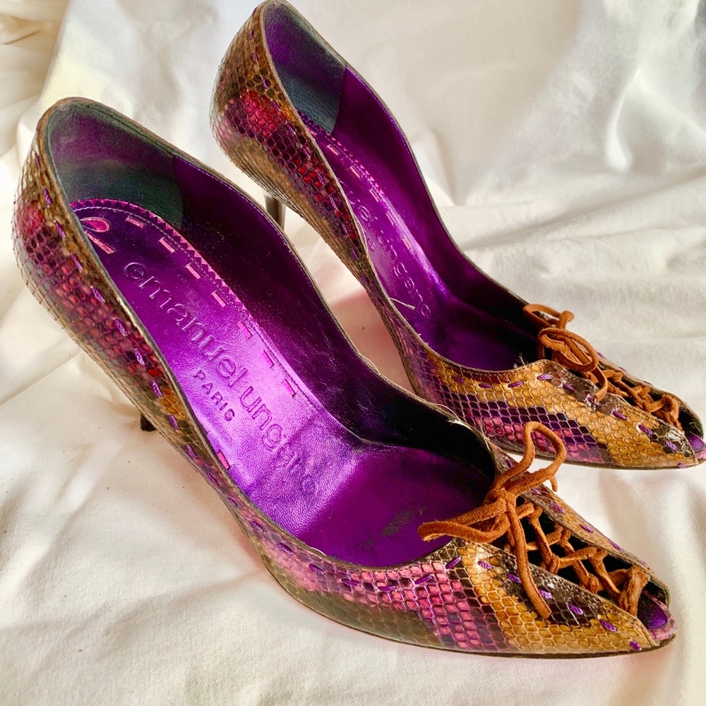 Vintage Emanuel Ungaro snakeskin peeptoe heel sz10